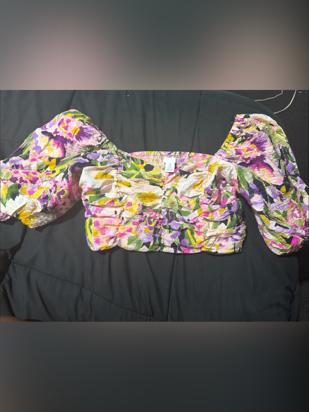 Floral Off-Shoulder Crop Top in Pink, Purple & Yellow